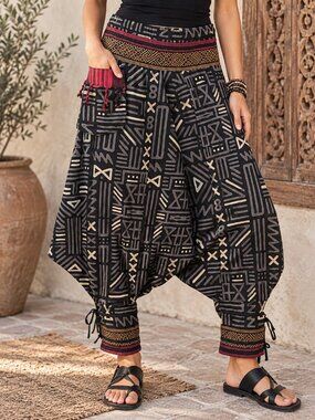 The Veshti Company Shadow Slayer Cotton Harem Pants OS Boho Thai Hilltribe NWOT